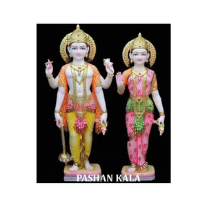 Estatua de mármol natural pulido de alta calidad hecha a mano de Shri Vishnu Ji, el Dios hindú blanco puro, y de la Diosa Mata Laxmi Ji, en posición de pie. - Product Image 1