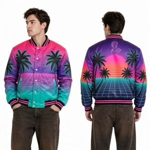 Chaqueta Bomber de Satén para Hombre, Estilo Japonés, Estampado de Ondas y Grullas, Cuello Camisero, Corte Regular, Ropa de Abrigo para Otoño - Product Image 6