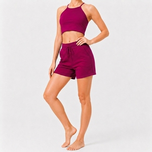 Womens Comfortable Summer Clothing <b>Set</b> With Sleeveless Crop Top And Adjustable Waist Shorts - Product Image 4