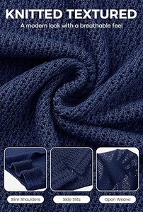 Camiseta sin mangas de punto para hombre, cuello redondo, color sólido, transpirable, informal, azul marino - Product Image 6