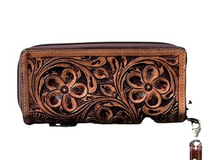 Elegante Cartera de Mano de Cuero Genuino Estilo Occidental con Protección RFID, Diseño de Estampado Animal Hecho a Mano, Correa de Muñeca Desmontable para - Product Image 2