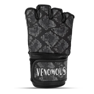 Venomous Black Viper MMA Gloves Leather <b>Open</b> Palm with short Finger Grappling Fight Gloves Durable Training Gear - Product Image 2