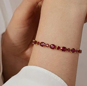 Oval Cut Lab Grown Ruby Stone <b>Charm</b> Bracelet 925 Sterling Silver Gold Plated Luxury Elegant Handmade Jewelry Gift Women - Product Image 1