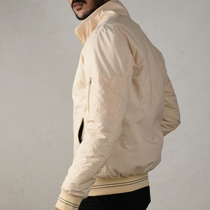 Blouson bomber beige pour homme, décontracté, avec fermeture éclair, col montant, coupe classique, en polyester, pour l'automne - Product Image 5