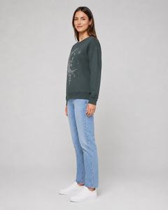 Women's Dark Green Sequined Crewneck Sweatshirt Long Sleeve Casual Knitted Cotton Autumn <b>Top</b> Rhinestone Sweatshirts - Product Image 3