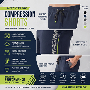 Shorts de compression pour hommes à taille élastique, imprimés, grandes tailles, pour yoga, sous-vêtement technique, gym, fitness et course à pied - Product Image 3