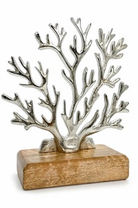 Sculpture en métal corail sur base en bois, décoration côtière artisanale, art de table, design feuillage pour salon - Product Image 3