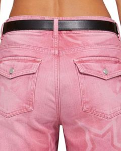 Customized Pink Star Print Wide Leg Cargo Pants Women High Waist Streetwear Denim Trousers With Side Pockets Fashion Casual Wear - Product Image 6