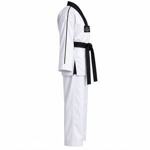Uniforme de Taekwondo blanc avec ceinture noire et patch logo pour adultes, unisexe, coupe classique, matière coton durable, prix avantageux - Product Image 5