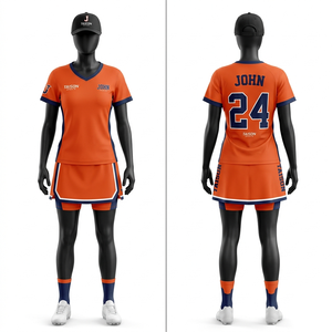 Ensemble d'uniformes de lacrosse pour femmes en polyester respirant 160 GSM de qualité supérieure, rose et bleu marine, avec design de panneaux éclair et logo personnalisé par sublimation - Product Image 4