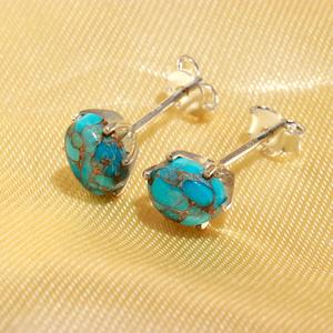 <b>Blue</b> Copper Turquoise Stone Silver Plated 925 Sterling Silver Semi Precious <b>Stud</b> <b>Earrings</b> Cute Fine Jewelry for Women Girls - Product Image 1