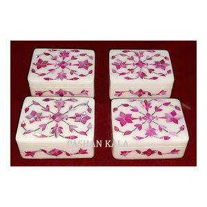 Caja de Almacenamiento de Joyas Rectangular con Incrustaciones Especiales de Mármol Blanco y Madreperla, Hecha a Mano con Madera de Álamo, Diseño Moderno - Product Image 1