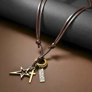 Star <b>Cross</b> Pendant-1.5-Inch Pure Stainless Steel Religious Number Charm with Adjustable Leather Rope for <b>Men</b> & Boys - Product Image 4