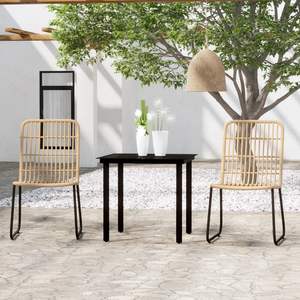 Conjunto de Comedor de Ratán PE Negro y Roble con Acero con Recubrimiento en Polvo, Muebles de Jardín Estándar - Product Image 1