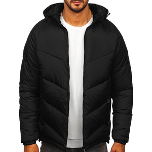 <b>Men's</b> <b>Long</b> Winter Puffer <b>Jacket</b> Solid Black Zipper Closure Waterproof Quick Dry Windproof Casual Style Thick Polyester Wadding - Product Image 2
