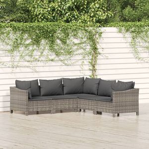 Ensemble de salon de patio en poly rotin gris de 5 pièces avec coussins pour les loisirs de jardin - Product Image 1