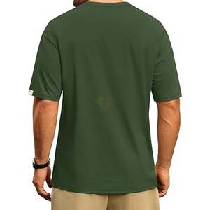 Camiseta de Hombre Verde Oliva con Hombros Caídos, Oversize, Lisa, Mezcla de Algodón, Fabricante de Camisetas con Impresión Personalizada - Product Image 2