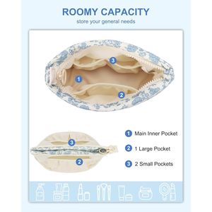 Borsa Cosmetica Floreale per Donne, Portatile per Viaggi e Auto, Carina per Organizzare Articoli da Toeletta con Scomparti per Trucchi - Product Image 3