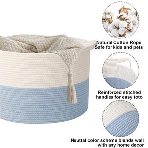 65L <b>Large</b> Woven Cotton Rope Nursery <b>Basket</b>, Laundry <b>Basket</b> Laundry Hamper with Handles,Blanket <b>Basket</b> Storage Bin - Product Image 3