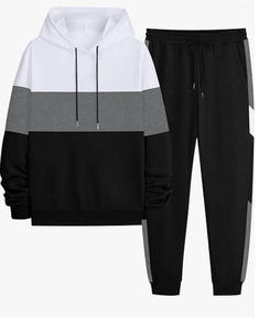 OEM Wholesale Custom Men's 2-Piece Color Block Front Streetwear Winter Tracksuit Set Hoodie Pullover Sweatshirt Jogger - Product Image 3