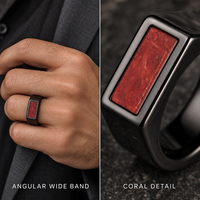 Bague de mariage pour homme en carbure de tungstène noir de 8 mm, large, rectangulaire, avec incrustation de corail, vente en gros
