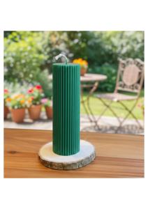 Ribbed Pillar Candle Green 5x15cm Dripless Eco-Friendly Non-Toxic Custom Scented <b>Paraffin</b> & Soy Wax Home Decoration - Product Image 2