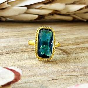 Unique Design Boho Topaz <b>Ring</b> Vintage Brass Band Women 18k <b>Gold</b> Plated Beaded Solitaire <b>Cocktail</b> Statement for Wholesale/OEM/ODM - Product Image 5