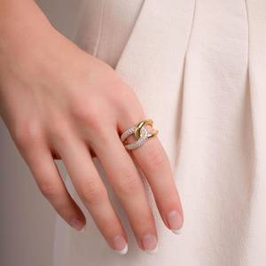 Two-tone Silver Pave Cubic Zirconia Inter-twined Cuff Design Cuban Chain Link <b>Chunky</b> Interlocking Loop Wedding Engagement <b>Ring</b> - Product Image 2