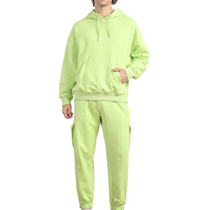 Premium Heavyweight 100% Cotton Streetwear Hoodie Pants Solid Color Breathable Fleece Lining Customizable Winter Men's Tracksuit - Product Image 1