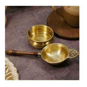 Brass Tea <b>Strainer</b> with Perforated Dome and Triangle Base Gold and Silver Finish Durable Metal Infuser for Herbal Tea - Product Image 5