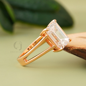 Elegant 3.01 CT Emerald Cut Diamond Engagement <b>Ring</b> VVS VS DEF Lab Grown 18K Rose Gold <b>Split</b> Shank Solitaire Bridal <b>Ring</b> - Product Image 4