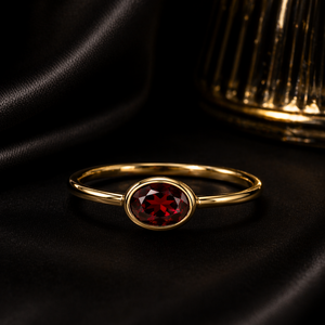Women's 18K Solid Gold Plated Sterling <b>Silver</b> <b>Garnet</b> <b>Ring</b> Oval Cut Bezel Setting Minimalist Gemstone <b>Ring</b> Everyday Wear - Product Image 2