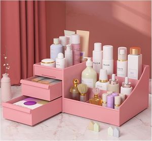 Organisateur de maquillage en plastique rose avec 2 tiroirs, grande capacité, boîte de rangement pour cosmétiques, boîte de rangement de bureau - Product Image 2