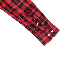 เสื้อเชิ้ตผ้าสักหลาดลายสก๊อตสีแดงดำสำหรับผู้ชาย แขนยาว ผ้าฝ้าย 100% สไตล์ลำลองสำหรับทำงาน ฤดูใบไม้ร่วง - Product Image 4