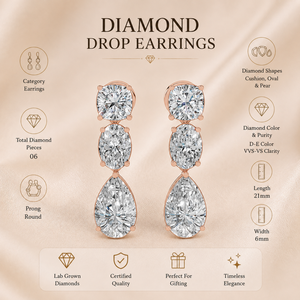 10K Gold Lab Grown Diamond Drop Earrings | <b>Cushion</b> Oval Pear Cut D-E Color Diamonds VVS-VS Clarity | Luxury Wedding Fine Jewelry - Product Image 6