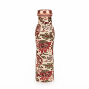 Handcrafted Copper Eco-friendly Water <b>Bottle</b> Traditional Red Leaf Floral Design Reusable Metal Drinkware Home Use Wholesale - Product Image 1