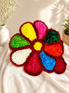 Tapis floral multicolore de qualité supérieure, fait main, décoratif, en velours pelucheux, pour la décoration bohème de la maison, tapis en forme de fleur tufté - Product Image 2