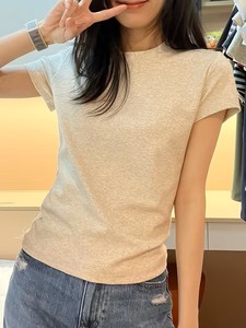 Camiseta de Cuello Redondo para Mujer, Color Sólido, con Logotipo, Ligera y Cómoda, Antiarrugas, para Primavera/Verano, Casual y Deportiva - Product Image 3