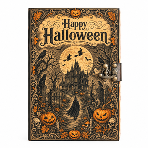 Journal décoratif en cuir vintage pour Halloween, avec motif château citrouille, style moderne, fournitures d'impression numérique nouvelle ère - Product Image 2