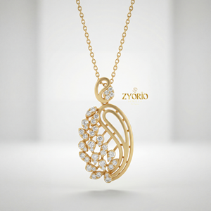 Pendentif en or rose avec feuille de paisley et diamant, chaîne à maillons, cadeau de luxe pour femme, pour fiançailles, mariage, fête, plaqué argent - Product Image 2