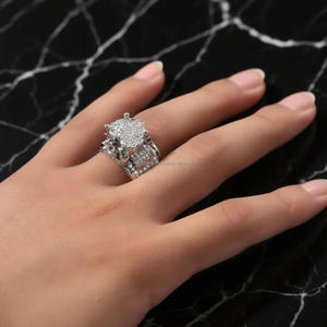 Bague en Moissanite en forme de cœur pour femme, plaquée or jaune, sertie pavé, bague de promesse ou de fiançailles, cadeau - Product Image 1