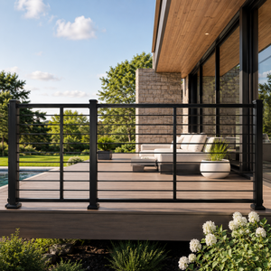 Modern Black Metal Deck Railing Horizontal Bar Balcony Fence Outdoor Terrace Safety Guardrail for Villa Patio Home Design - Product Image 1