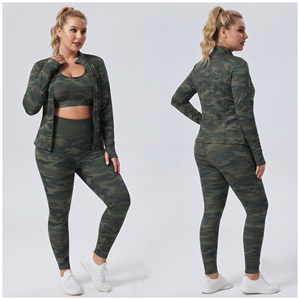 Camo Printed Compression Legging Three Piece Set Sport Bra Training Jacket Three Pcs Set <b>Women</b> Plus Size Gym Wear Three Pcs Set - Product Image 4