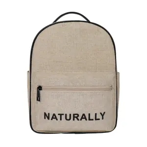 New Trend Custom Logo Back Pack Printed Eco Recycle Natural Light Weight Bags Reusable Jute Burlap Linen Shopping Backpack