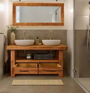 Mueble de Baño con Doble Lavabo, Cajones de Almacenamiento y Estante Abierto para Uso Residencial y Hotelero - Product Image 1