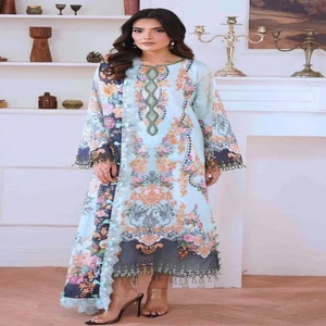 Proveedor de la colección de trajes salwar semi-cosidos de algodón puro de primera calidad con estampados y parches elaborados, procedente de la India. - Product Image 1
