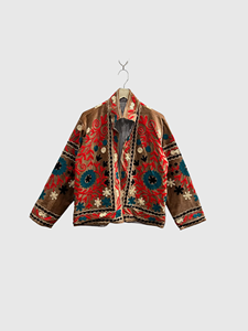 Veste en velours Prairie Chic pour femme, col mandarin, manches longues, motif floral brodé à la main, tenue d'automne - Product Image 1