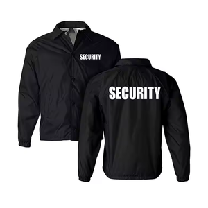Custom Solid <b>Black</b> Winter Security <b>Jacket</b> with Stand Collar <b>Fleece</b> Fabric Quick Dry & Breathable Features for Men - Product Image 4