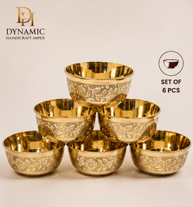 Juego de 6 tazones de latón de 200 ml, hechos a mano, con grabado floral, para servir, vajilla india Katori, acabado dorado - Product Image 6