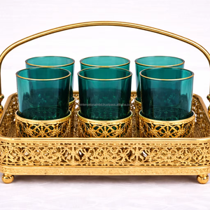 Juego de té marroquí de lujo Royal, el más vendido, 6 vasos con soportes metálicos dorados - Product Image 1